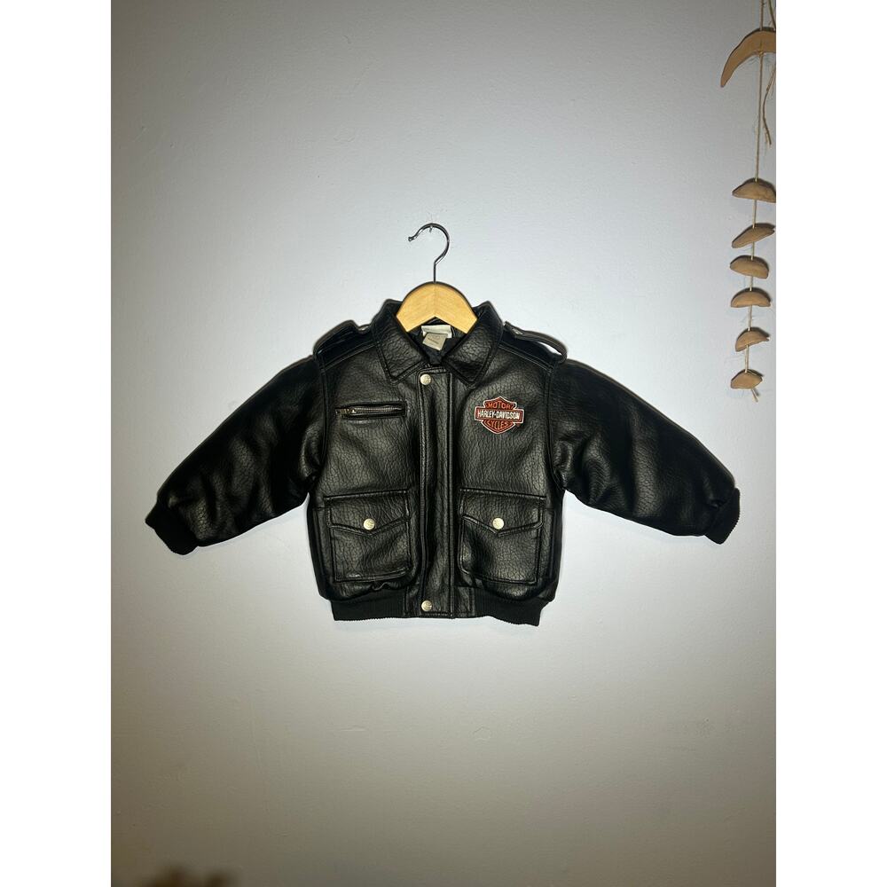 Black Harley Davidson Vegan Faux Leather Motorcycle Jacket | Toddler - (Kids 4T)